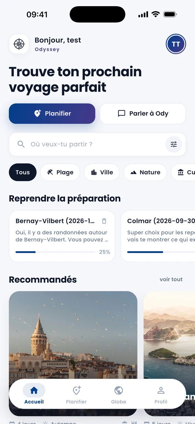 Écran d'accueil d'Ody